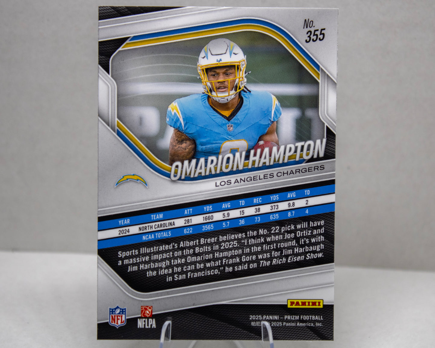 Omarion Hampton – 2025 Panini Prizm Rookie Card #355 Chargers RC