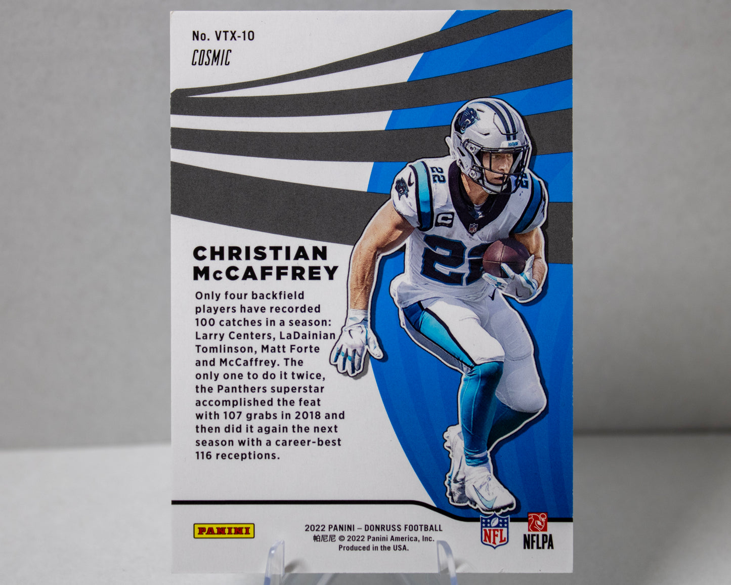 Christian McCaffrey – Donruss Vortex Cosmic /100 (VTX‑10)