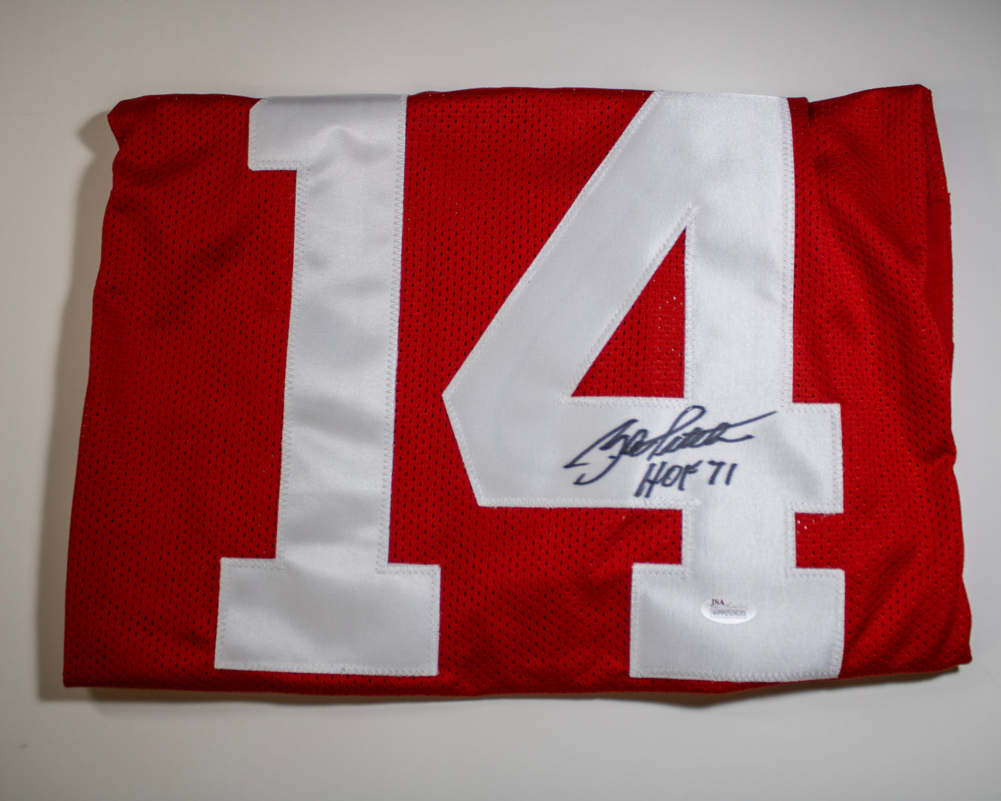 Y.A. Tittle Signed 49NERS Custom Football Jersey #14 – JSA Witnessed (WPP050920)