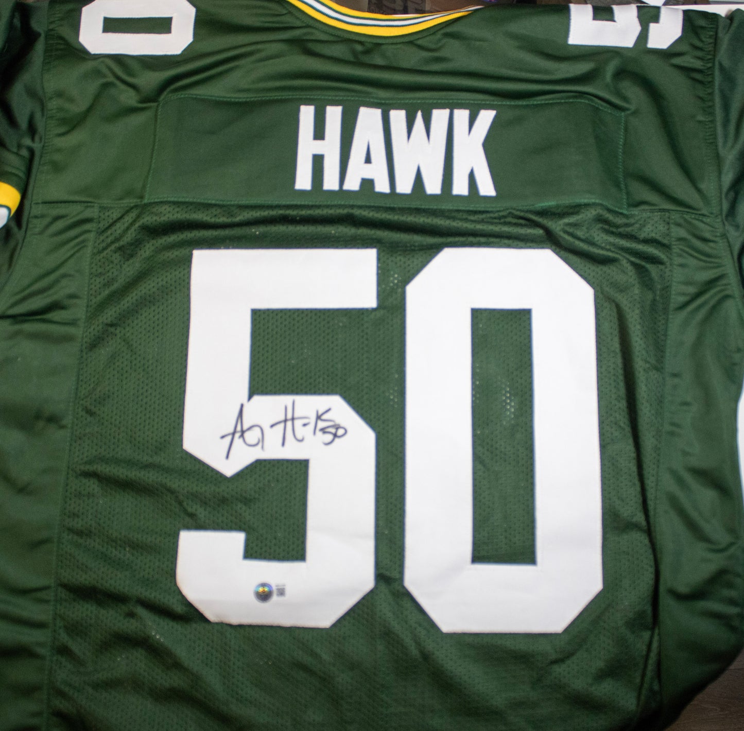A.J. Hawk Signed PACKERS Custom Football Jersey #50 – Beckett Witnessed (4W514164)