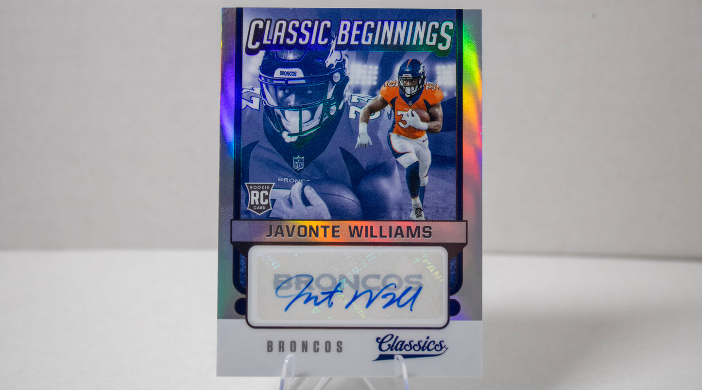 Javonte Williams – Panini Classics Classic Beginnings Rookie Autograph /99 (No. CB‑JW)