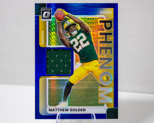 Matthew Golden – Panini Donruss Optic Prizm Rookie Patch Packers No. RPBH‑MGN